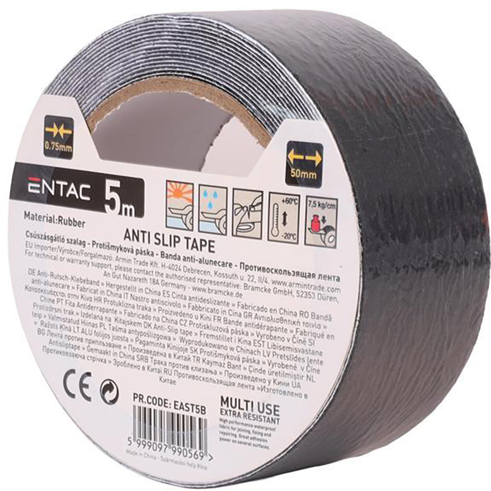 Banda adeziva anti-alunecare ENTAC, cauciuc, 50mm x 5m, negru