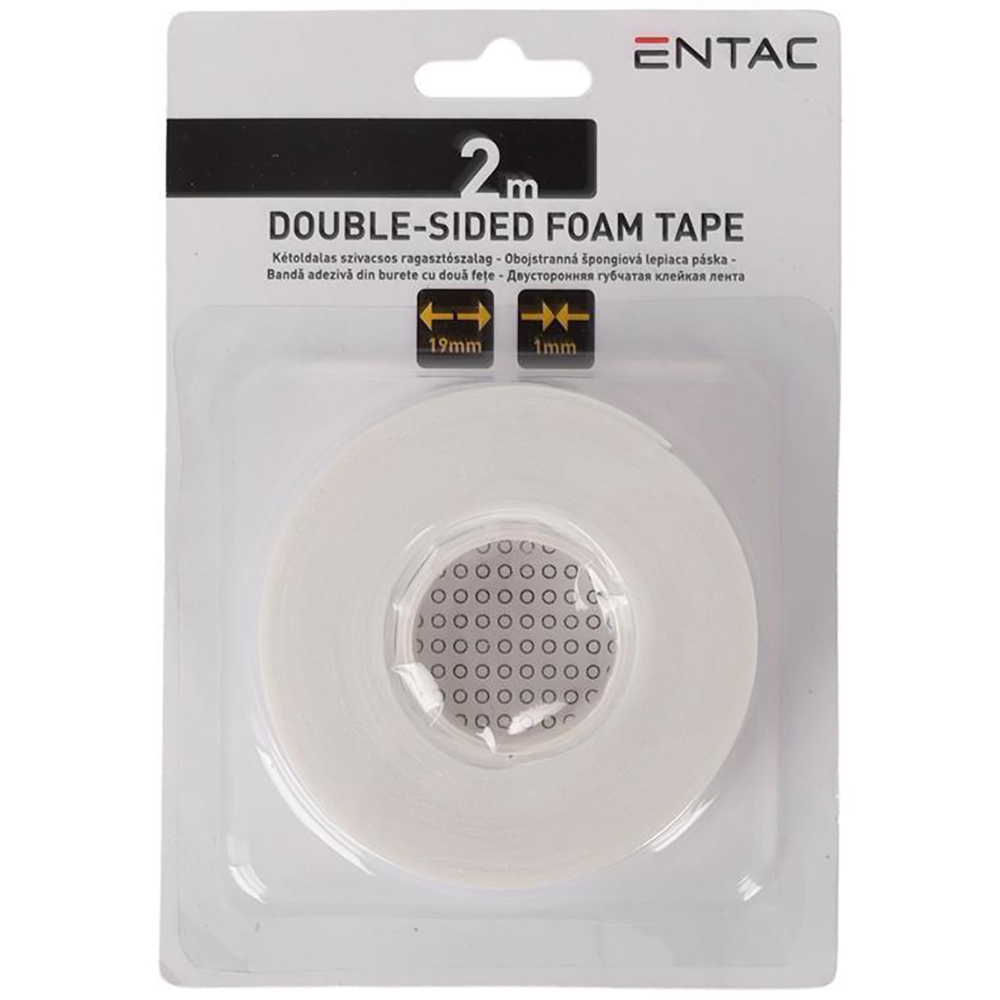 Banda dublu adeziva buretata ENTAC, 19mm x 2m, alb