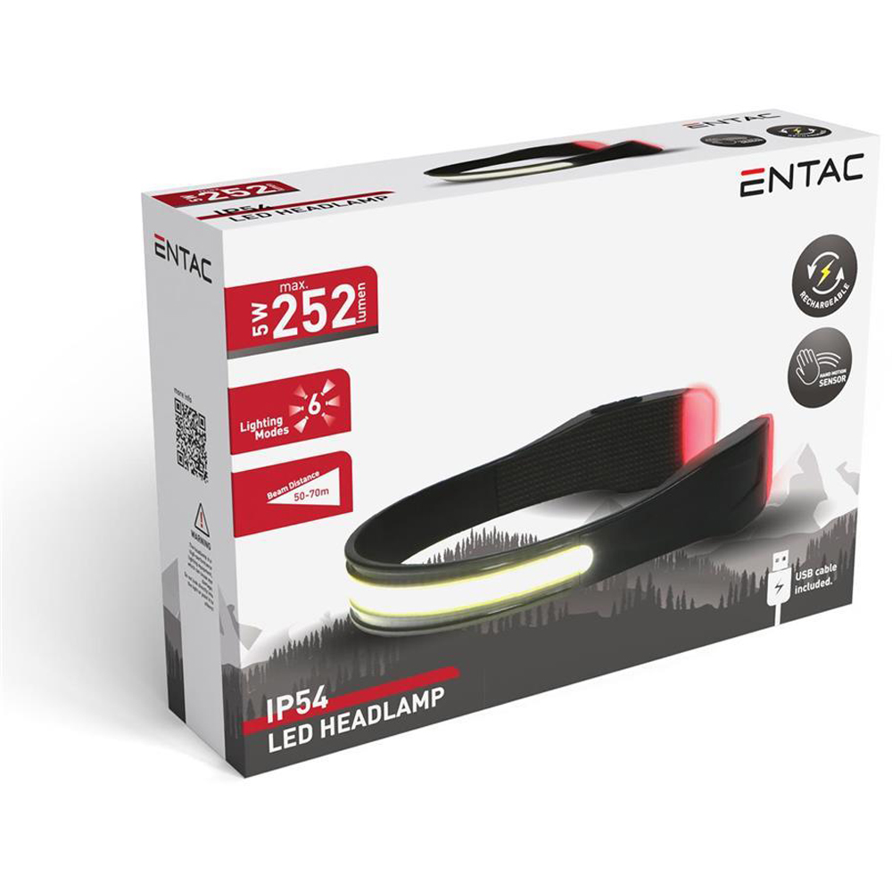 Lanterna LED frontala ENTAC EHL-RE-2LED-C-LED, 5W, 252LM, IP54, Senzor miscare, negru