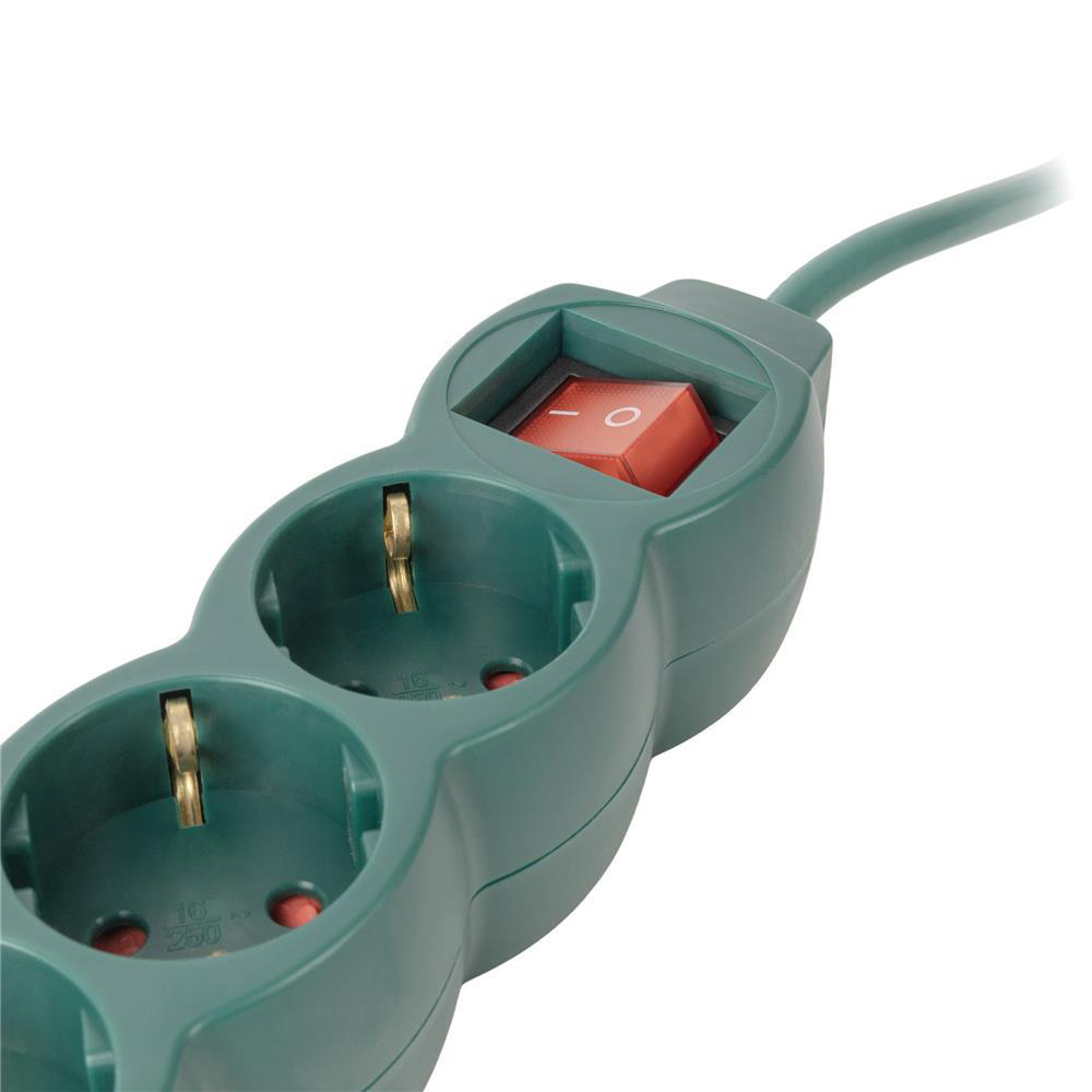 Prelungitor ENTAC ESE1.5G6-3-SW-G, 6 prize Shucko, 3m, intrerupator, verde
