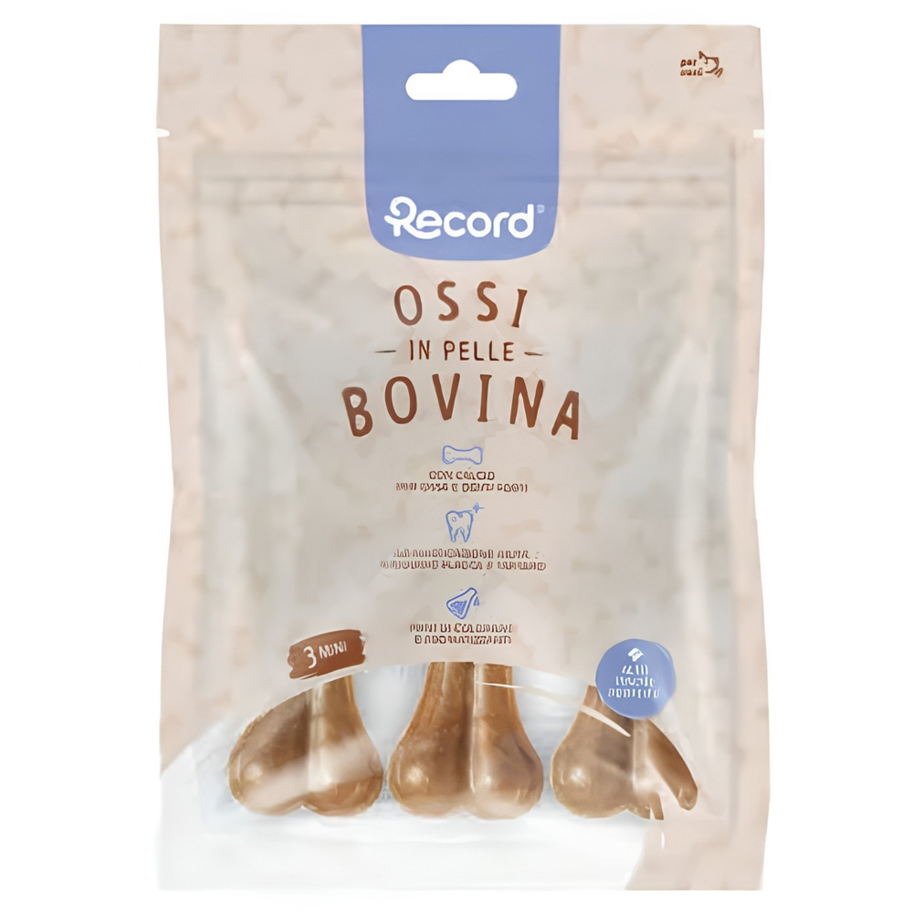 Recompensa pentru caini RECORD Os piele, Vita, 3 x 45 g