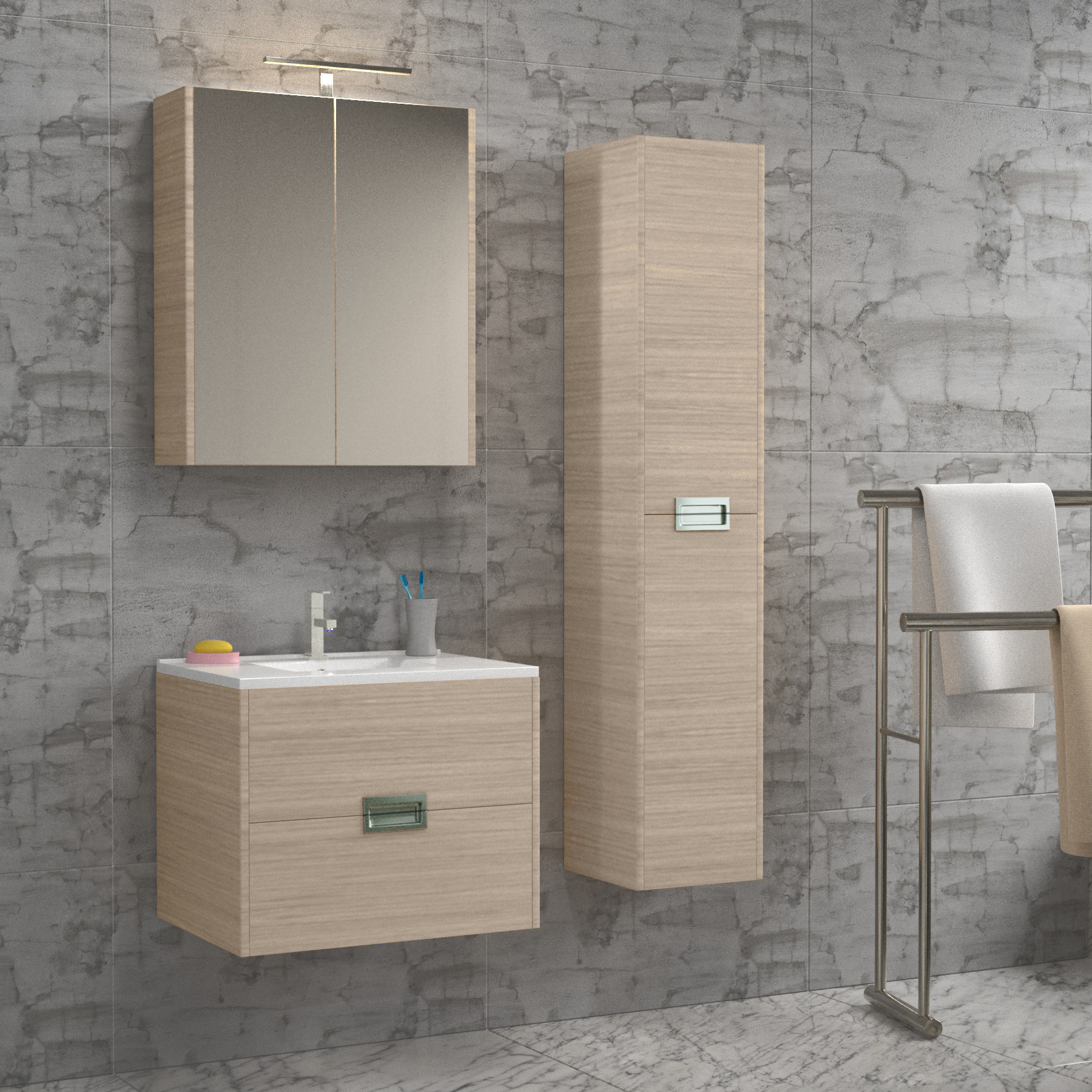 Set masca si lavoar Cubo, 62 x 46 x 50 cm, stejar