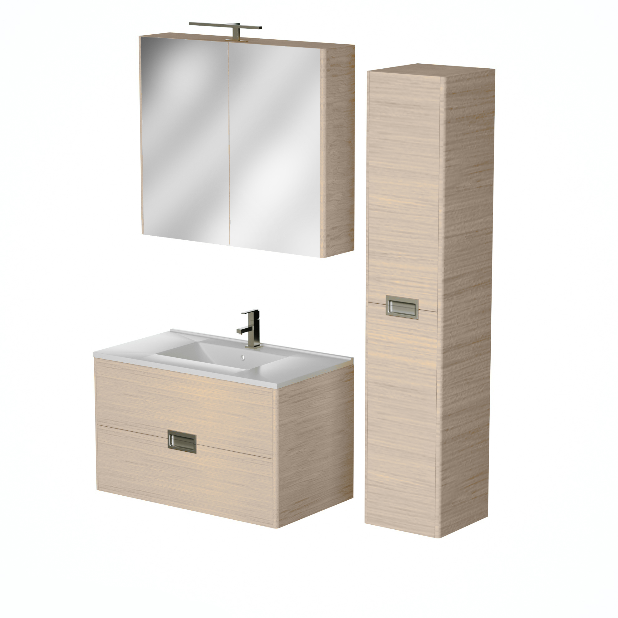Set masca si lavoar Cubo, 81 x 46 x 50 cm, stejar