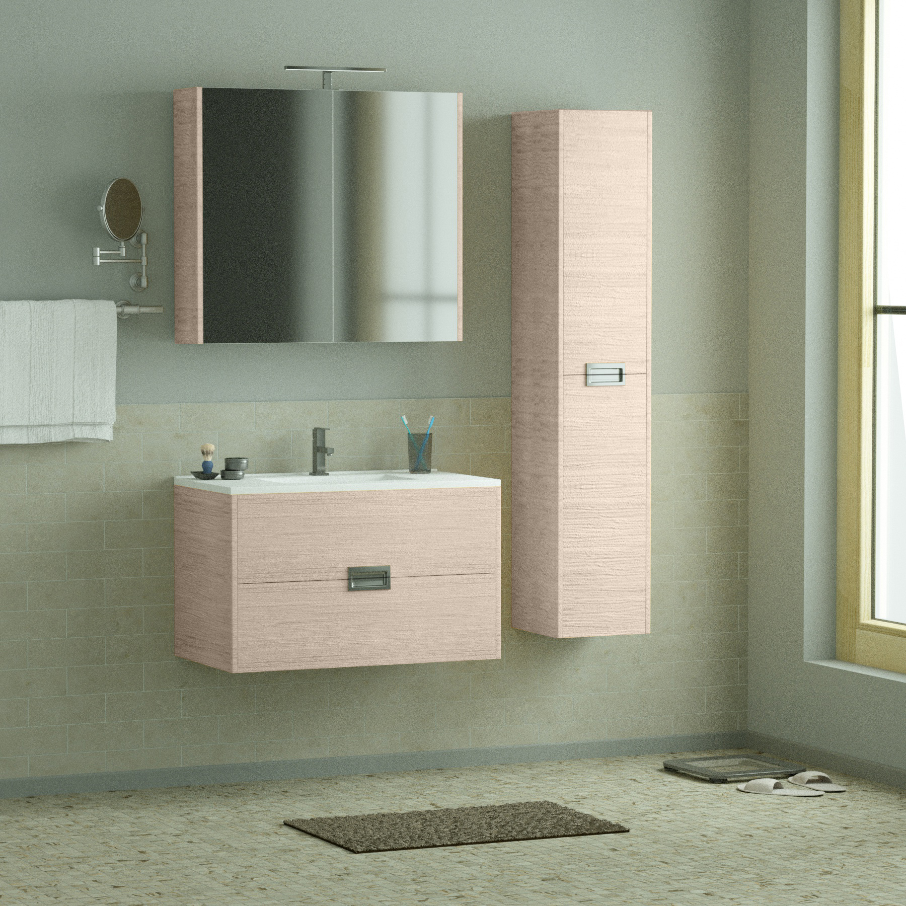 Set masca si lavoar Cubo, 81 x 46 x 50 cm, stejar
