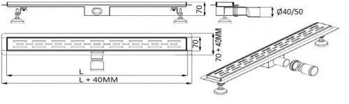 Rigola dus ERMETIQ Retro VEN-S407J, inox, 400 x 70 mm, D 40/50mm, argintiu