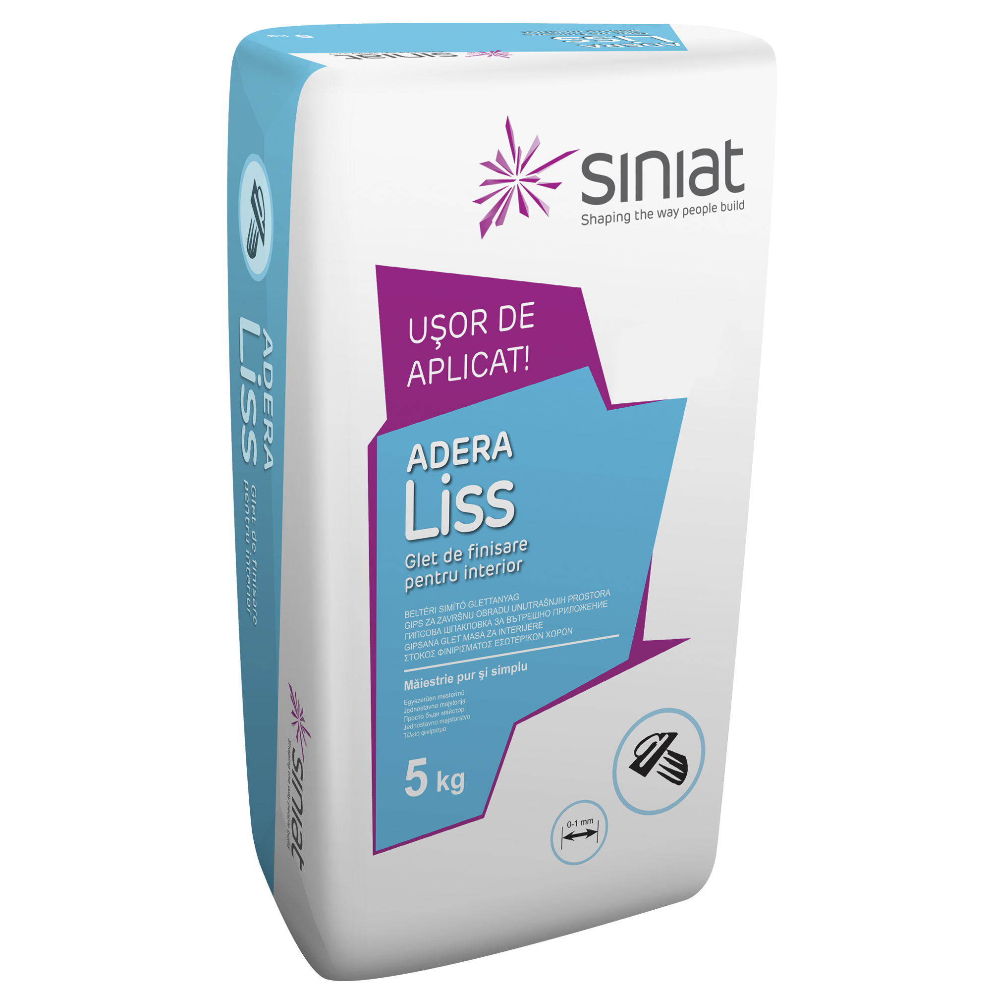 Glet de finisare pe baza de ipsos, 5 kg  Siniat Adera Liss