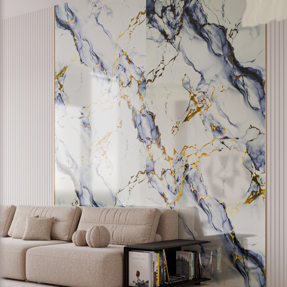 Panou decorativ Wall Glossy Tuscan Gold Elegance, SPC, 122 x 280 cm, alb