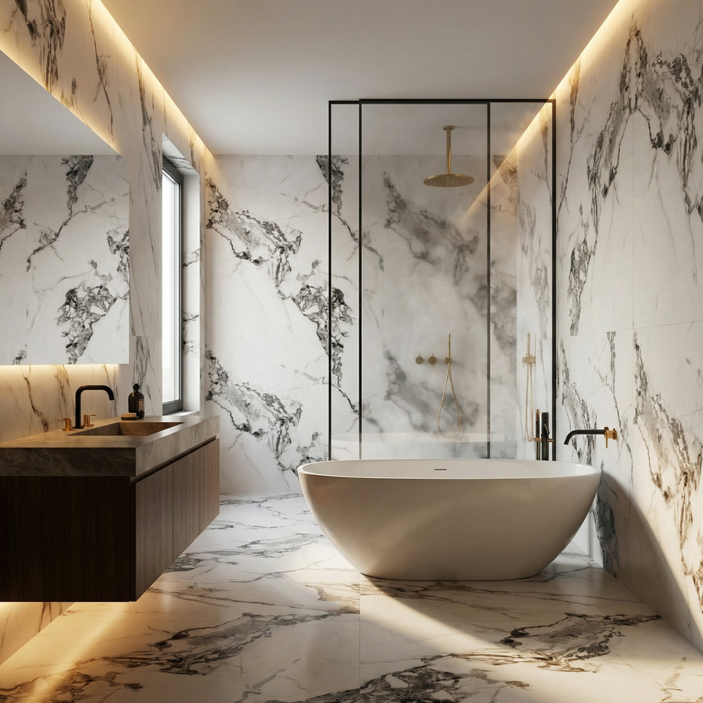 Panou decorativ Wall Glossy Arabescato, SPC, 122 x 280 cm, alb