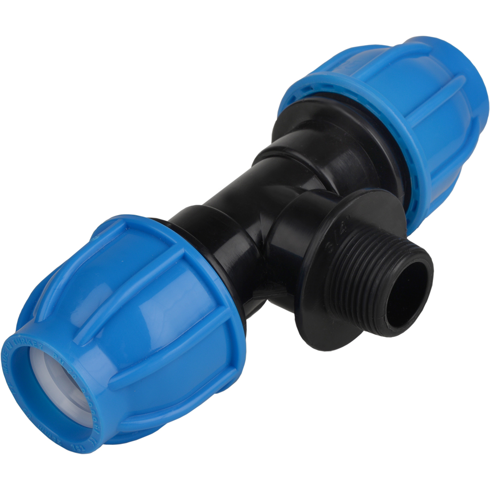 Teu compresiune, 63 mm x 2", filet exterior, negru-albastru