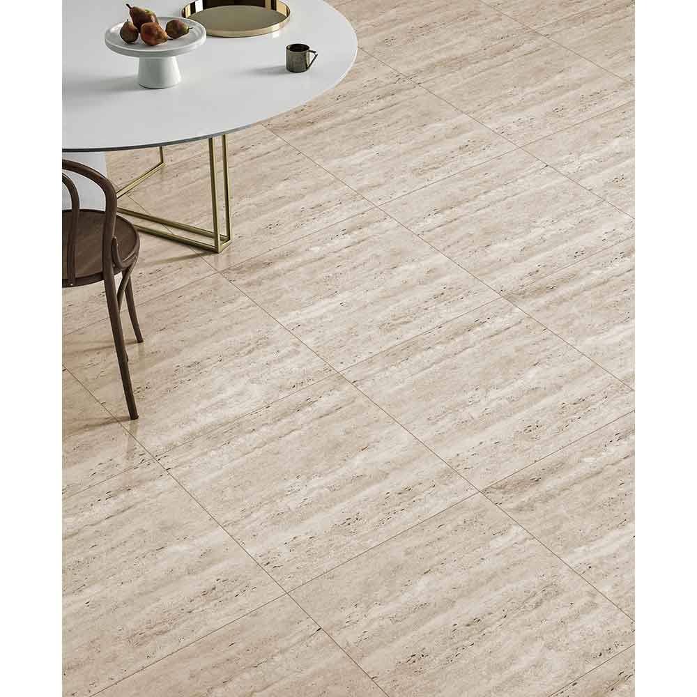 Gresie interior/exterior Travertino, travertin gri lucios, 60 x  60 cm, 9 mm, 1.44 m2/cutie