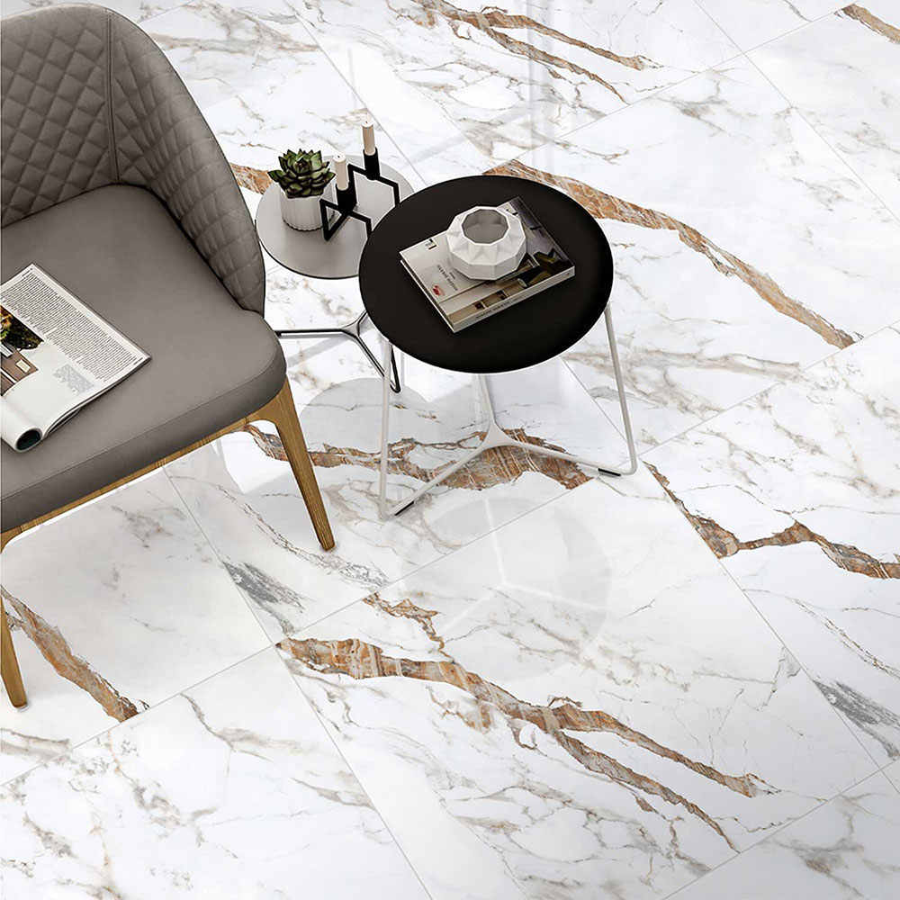 Gresie interior Bogota, marmura alb lucios, 60.5 x  60.5 cm, 10 mm, 1.465 m2/cutie