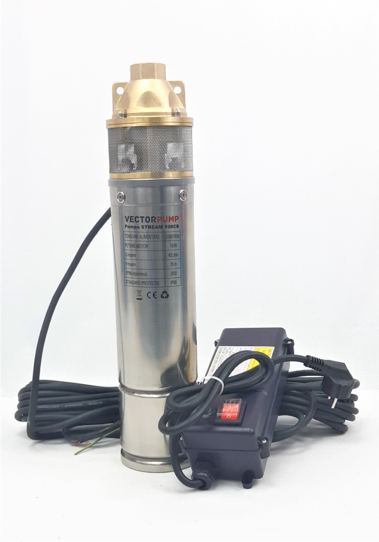 Pompa submersibila VECTOR PUMP Stream 100CB, 1100W, 2700l/h, 9bar, IP68, inox, argintiu