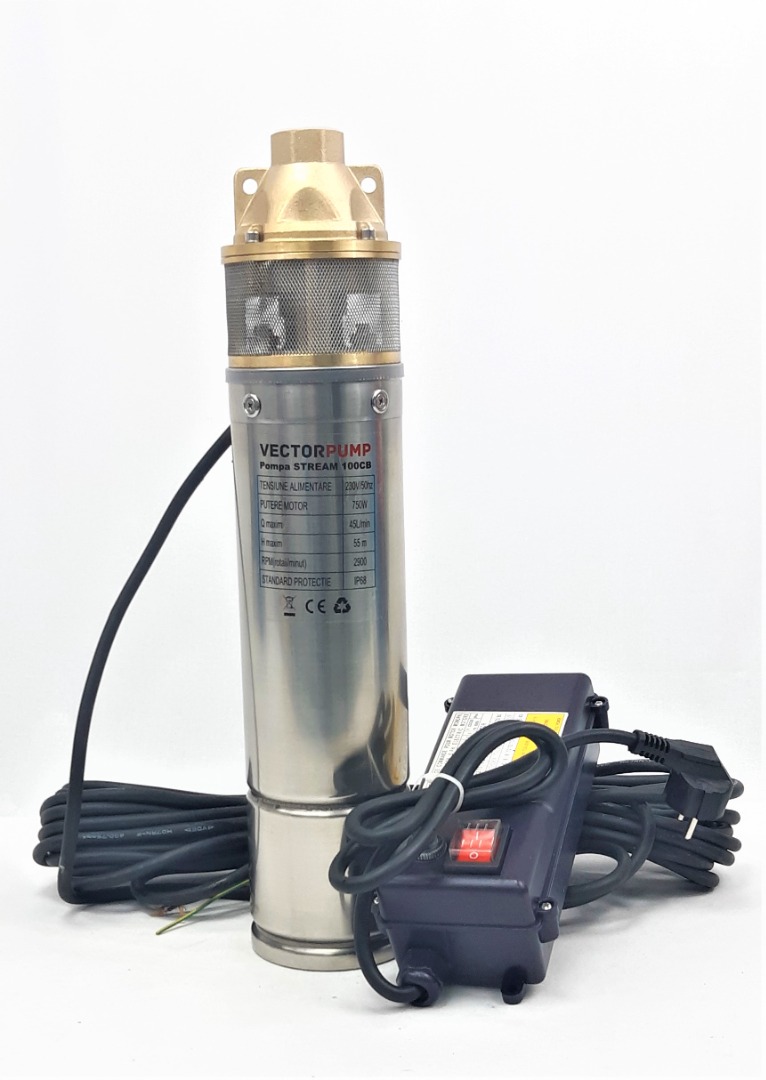 Pompa submersibila VECTOR PUMP Stream 85CB, 750W, 2700l/h, 5.5bar, IP68, inox, argintiu