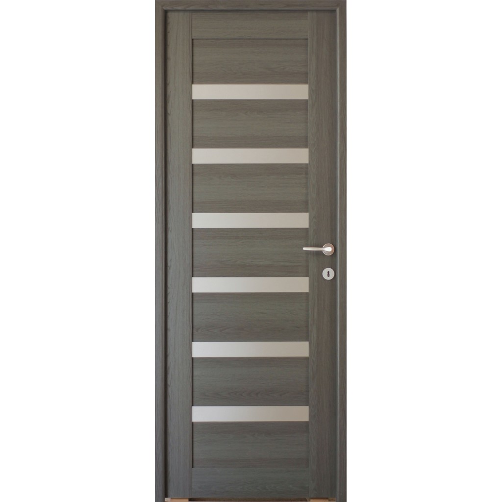 Usa interior Linneya, cu geam, reversibila, MDF, 88 x 203 cm, gri antracit