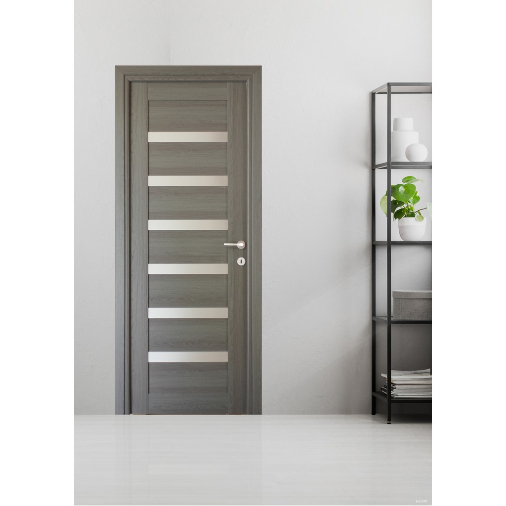 Usa interior Linneya, cu geam, reversibila, MDF, 88 x 203 cm, gri antracit