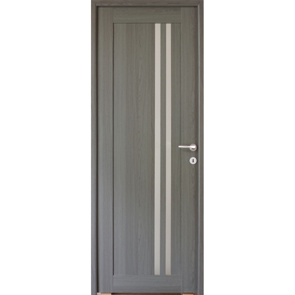 Usa interior Della, cu geam, reversibila, MDF, 68 x 203 cm, gri antracit