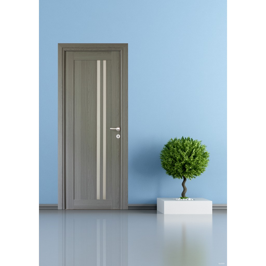 Usa interior Della, cu geam, reversibila, MDF, 68 x 203 cm, gri antracit
