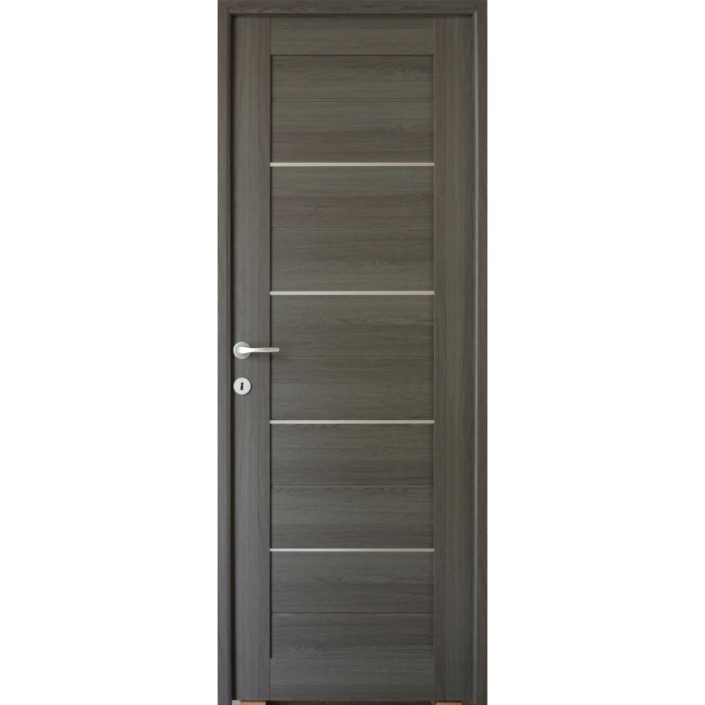 Usa interior Mirra, cu geam, reversibila, MDF, 88 x 203 cm, gri antracit