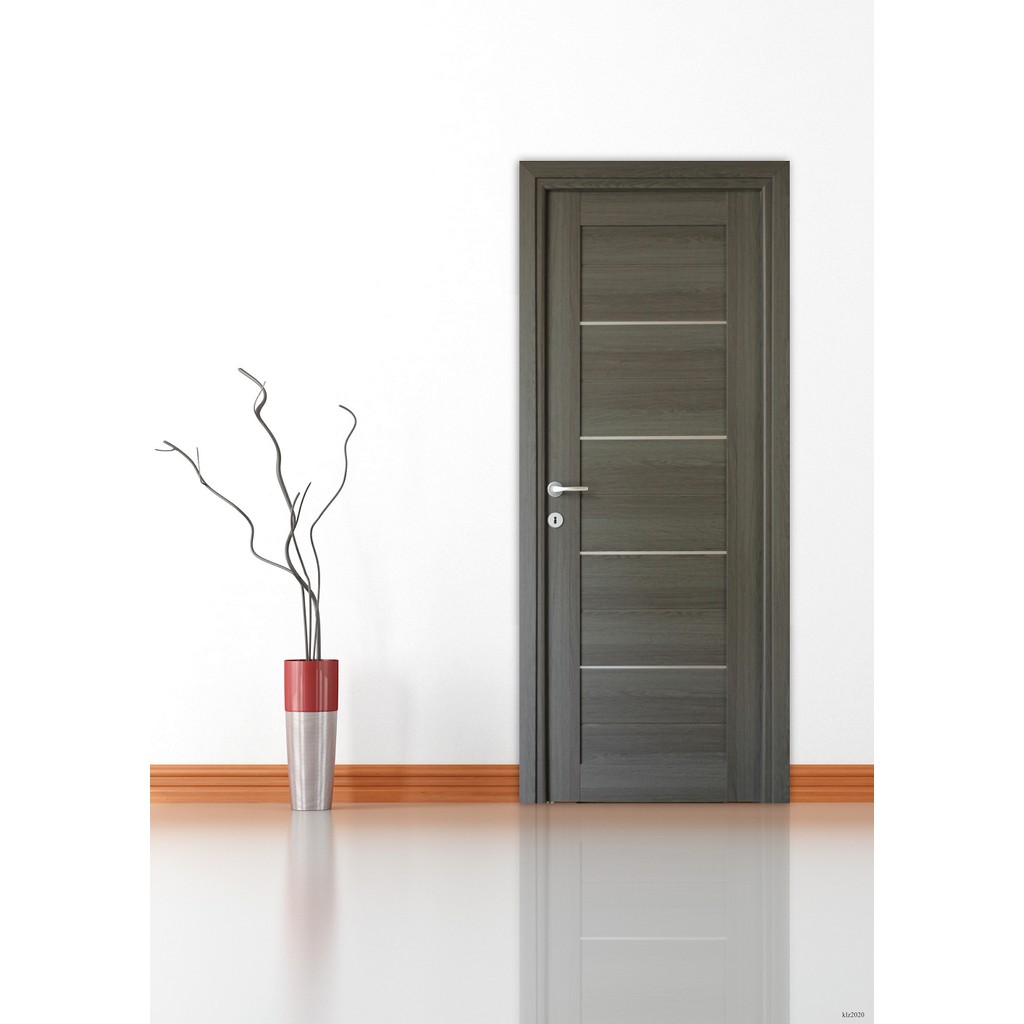 Usa interior Mirra, cu geam, reversibila, MDF, 88 x 203 cm, gri antracit