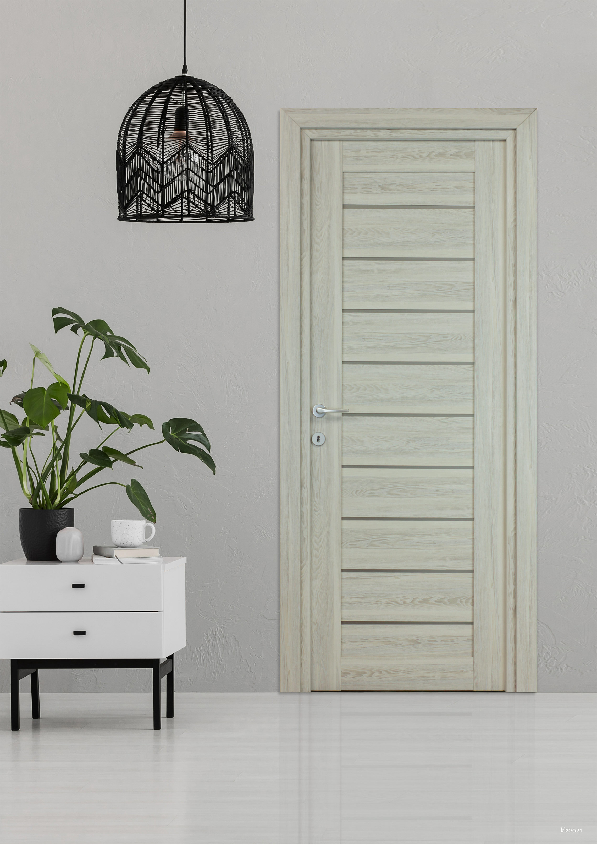 Usa interior Tarra, cu geam, reversibila, MDF, 88 x 203 cm, gri deschis
