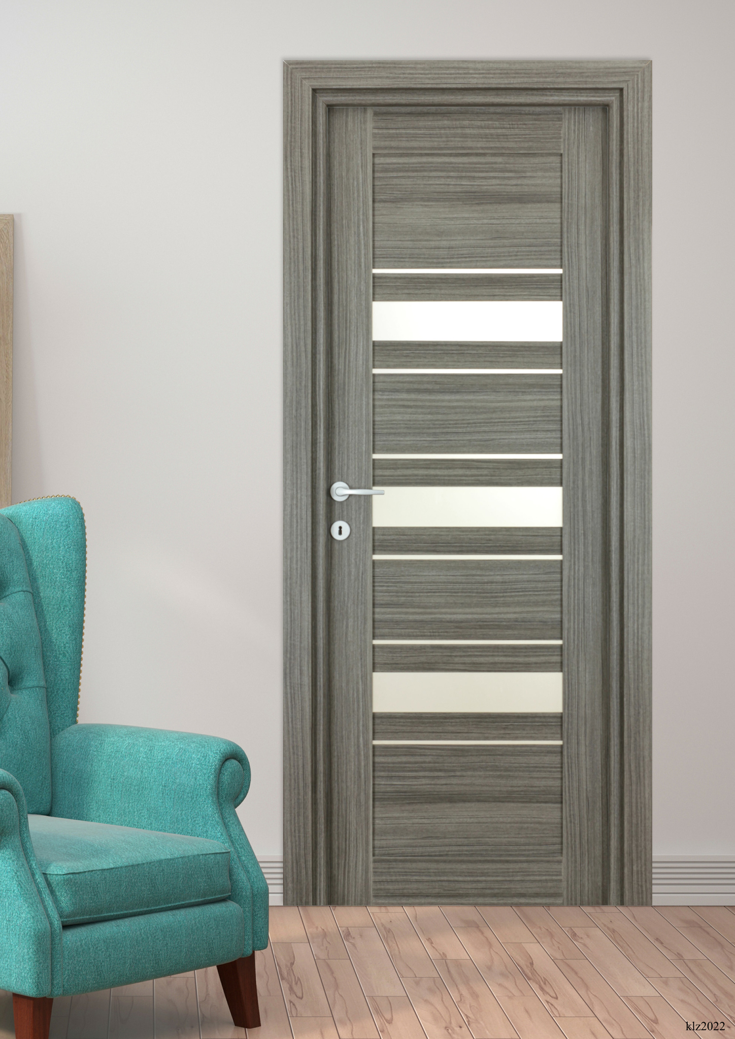 Usa interior Dora, cu geam, reversibila, MDF, 88 x 203 cm, negru periat