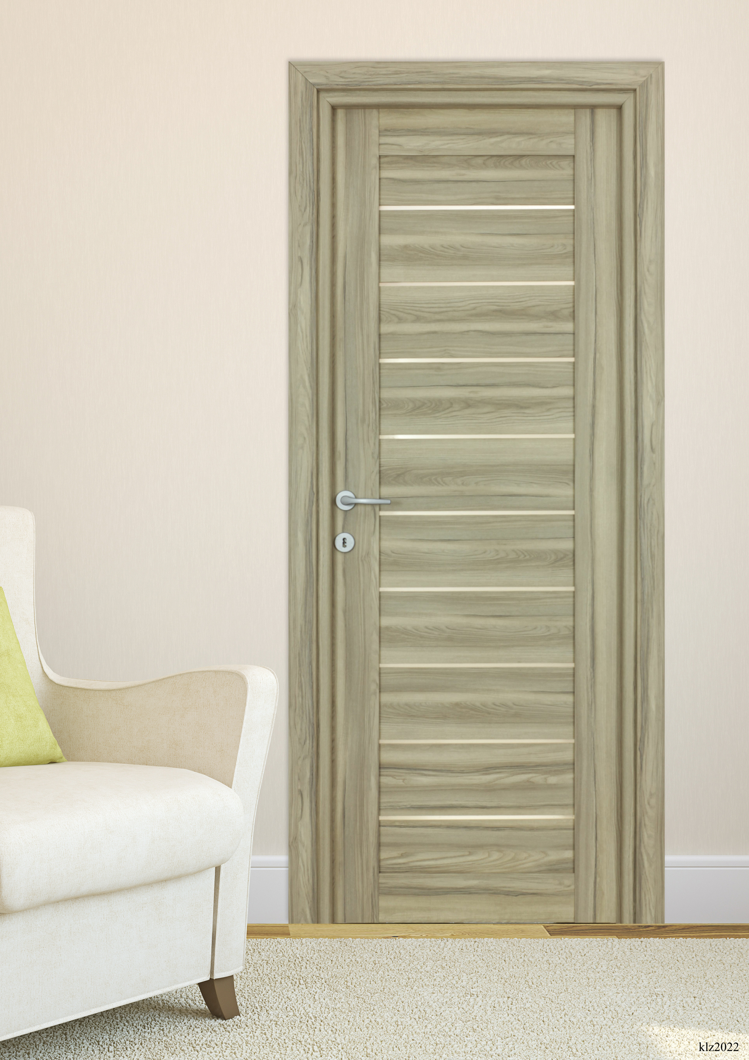 Usa interior Tarra, cu geam, reversibila, MDF, 68 x 203 cm, maro deschis