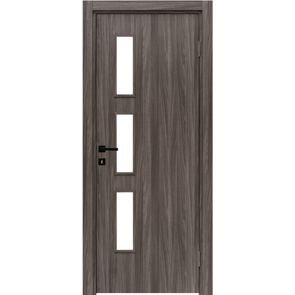 Usa interior Karpat Solo, cu geam, reversibila, MDF, 88 x 203 cm, gri stejar