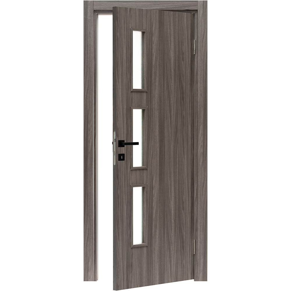 Usa interior Karpat Solo, cu geam, reversibila, MDF, 88 x 203 cm, gri stejar