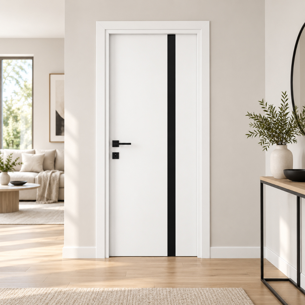 Usa interior Karpat Blackline, fara geam, reversibila, MDF, 88 x 203 cm, alb