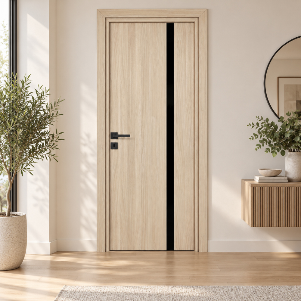 Usa interior Karpat Blackline, fara geam, reversibila, MDF, 78 x 203 cm, maro deschis