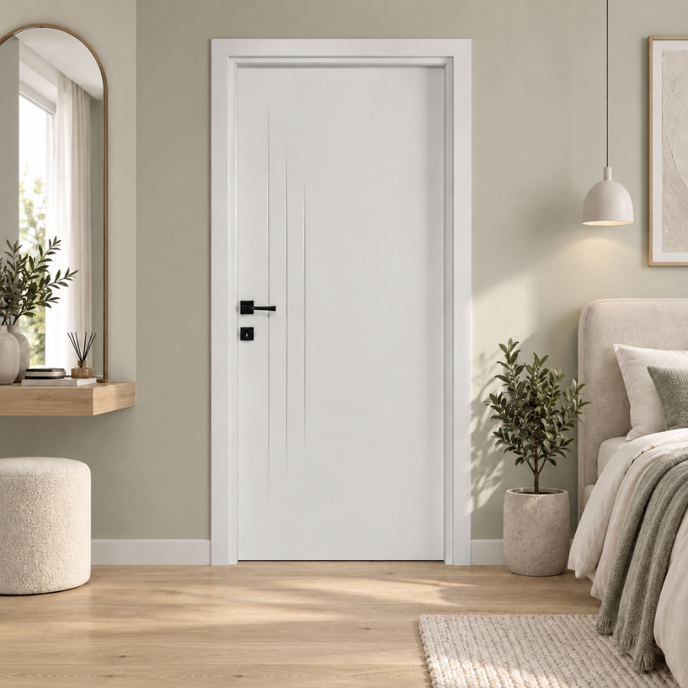 Usa interior Three Lines, fara geam, reversibila, MDF, 78 x 203 cm, crem