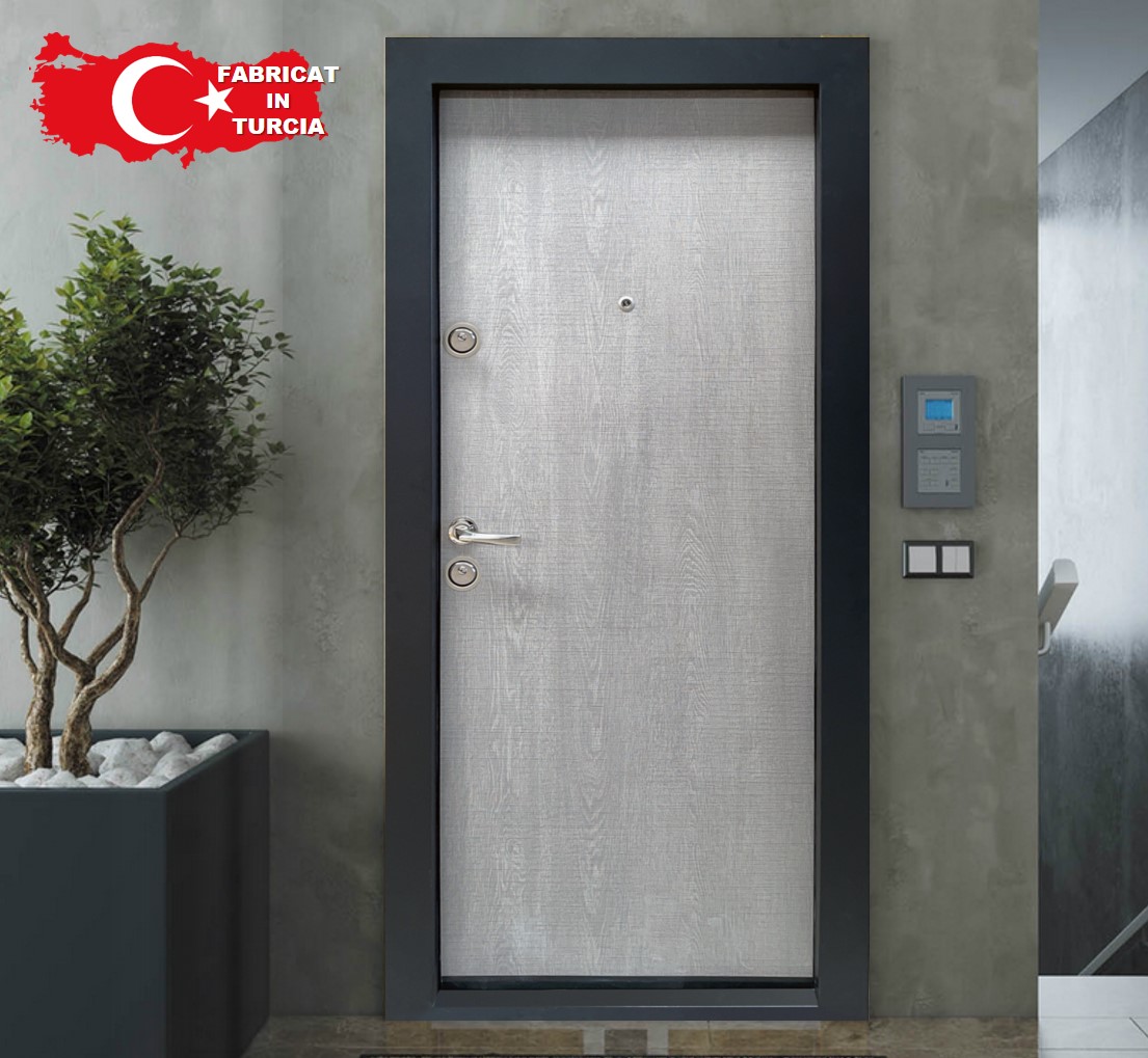 Usa de intrare pentru apartament  BC111, fara geam, dreapta, metal, 77 x 194 cm, gri deschis