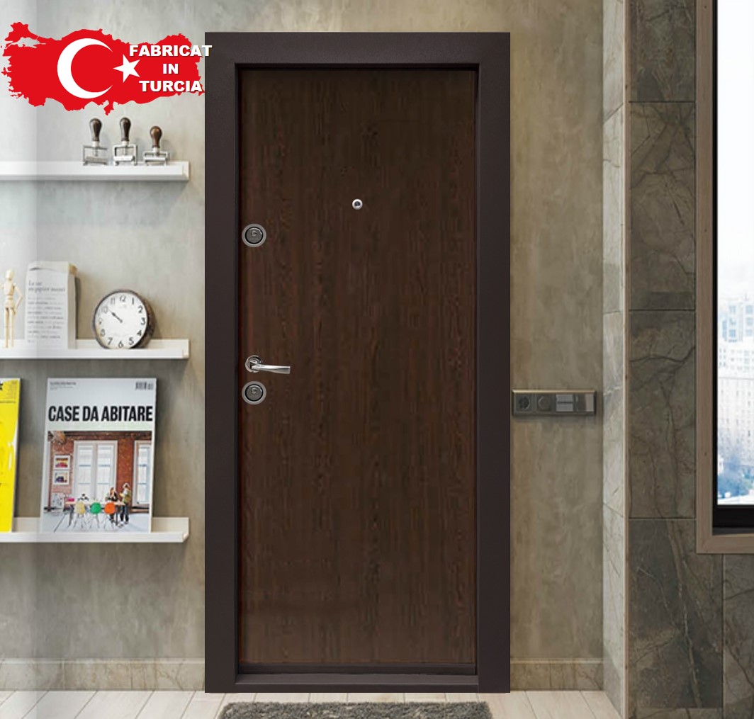 Usa de intrare pentru apartament  BC113, fara geam, dreapta, metal, 77 x 194 cm, wenge