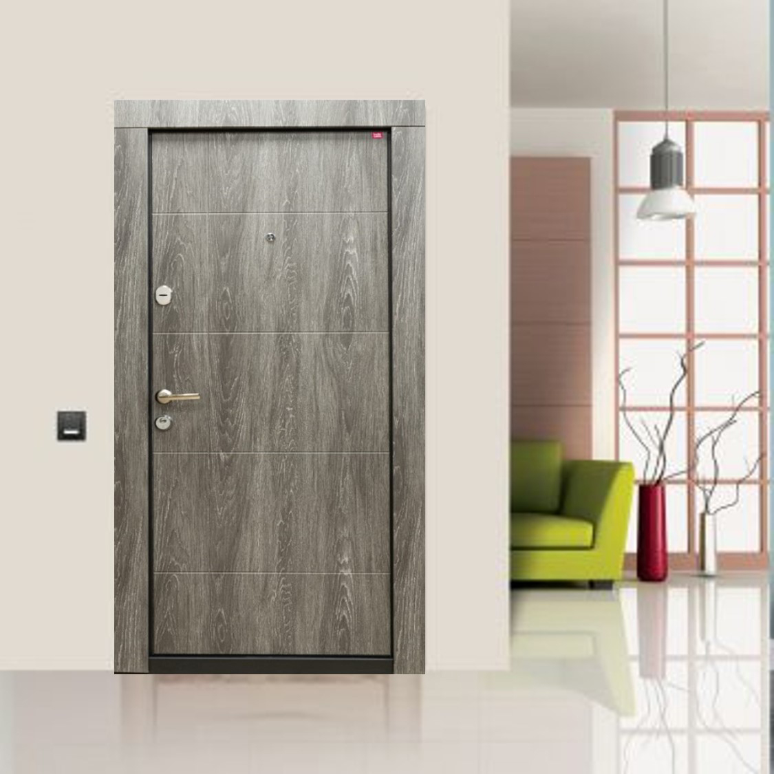 Usa de intrare pentru apartament BELLA CASA BC108, fara geam, stanga, metal, 86 x 202 cm, gri