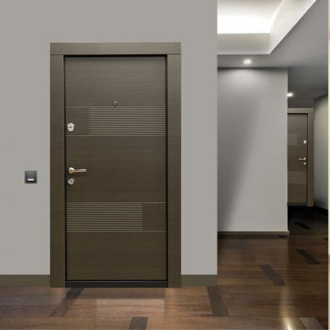 Usa de intrare pentru apartament BELLA CASA BC106, fara geam, dreapta, metal, 77 x 194 cm, grej