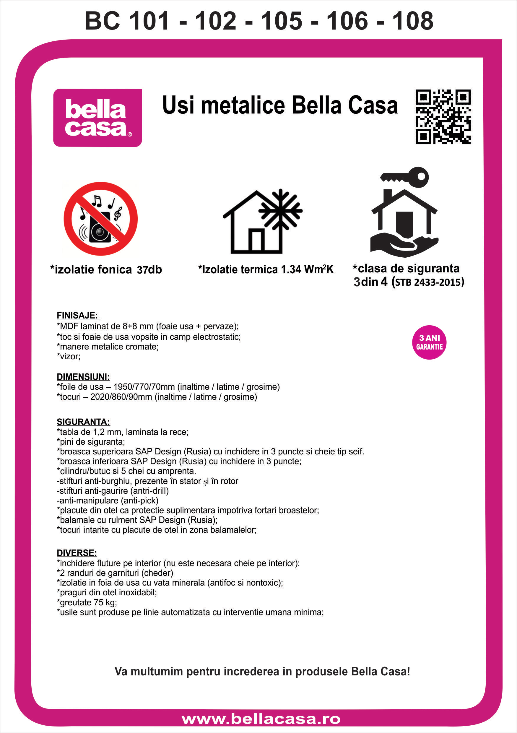 Usa de intrare pentru apartament BELLA CASA BC106, fara geam, stanga, metal, 77 x 194 cm, grej