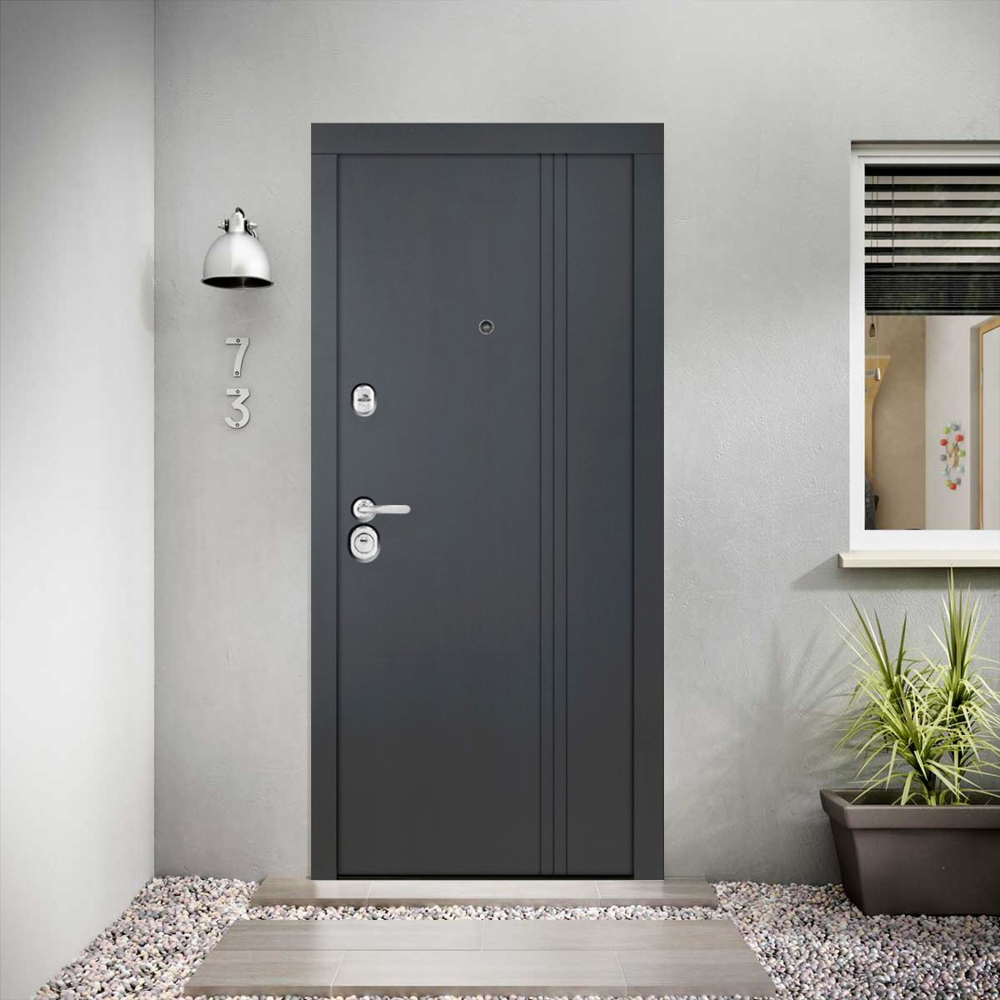 Usa de intrare pentru apartament BELLA CASA M781, fara geam, dreapta, metal, 89 x 202 cm, antracit
