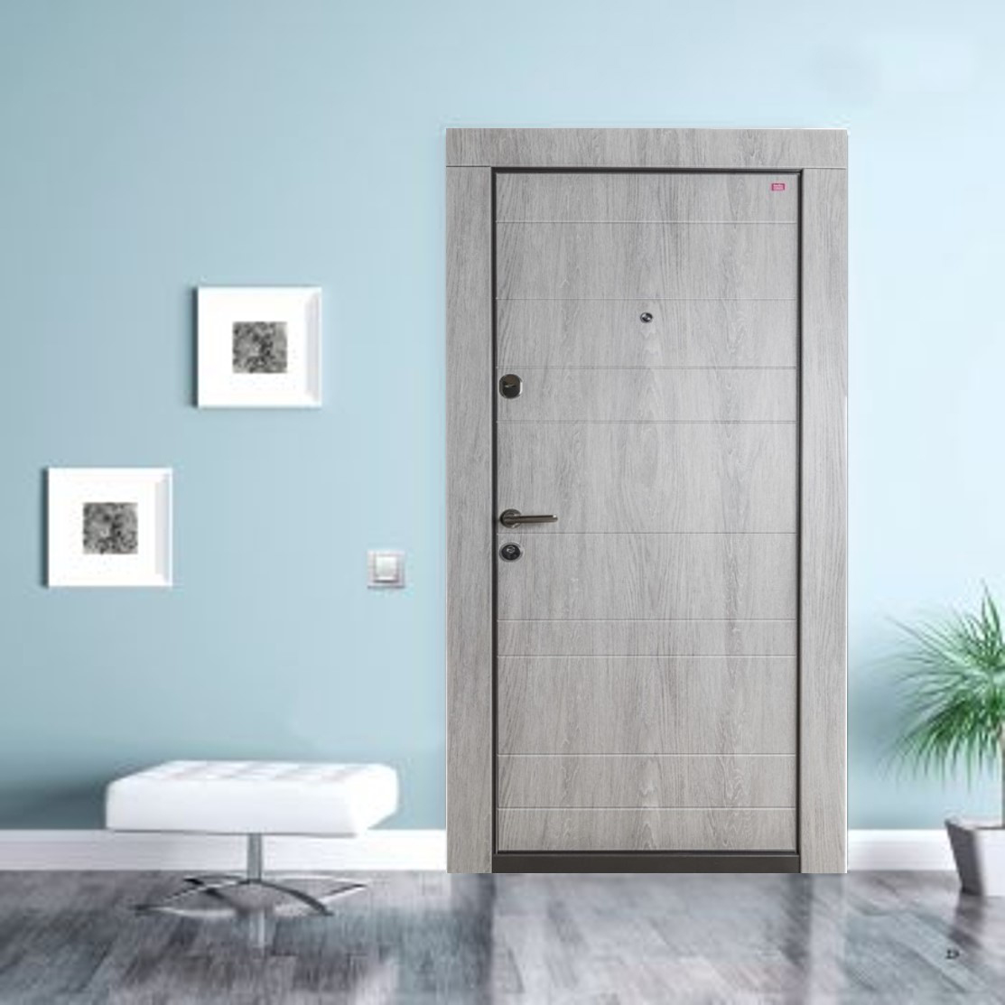 Usa de intrare pentru apartament BELLA CASA BC102, fara geam, dreapta, metal, 77 x 194 cm, gri deschis