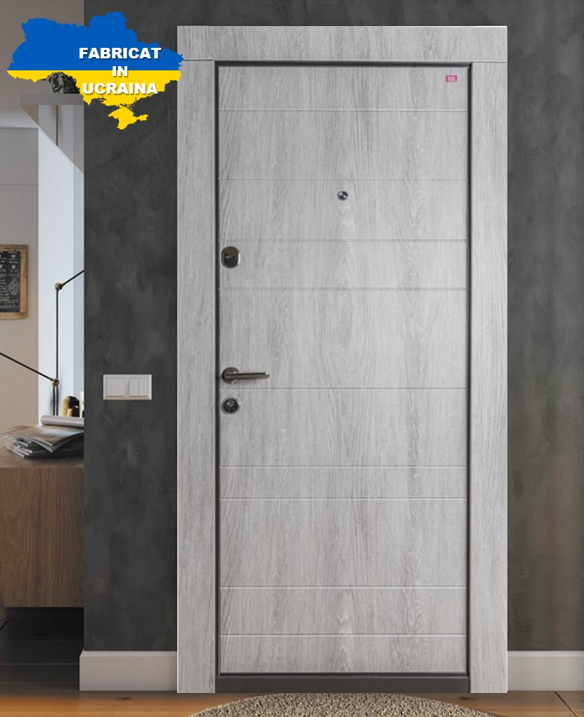Usa de intrare pentru apartament BELLA CASA BC102, fara geam, stanga, metal, 77 x 194 cm, gri deschis