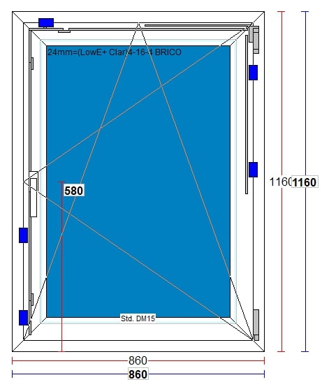 Fereastra termopan FENSTERWELT, PVC, 5 camere, 86 x 116 cm, deschidere oscilobatanta dreapta, alb