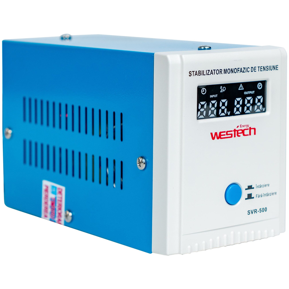 Stabilizator monofazic de tensiune cu releu Westech SVR-500 V2, 500VA (375W)