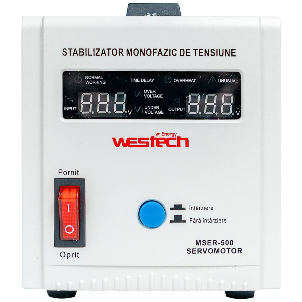 Stabilizator tensiune monofazat cu servomotor Westech MSER-500 (V2), 500VA (375W)