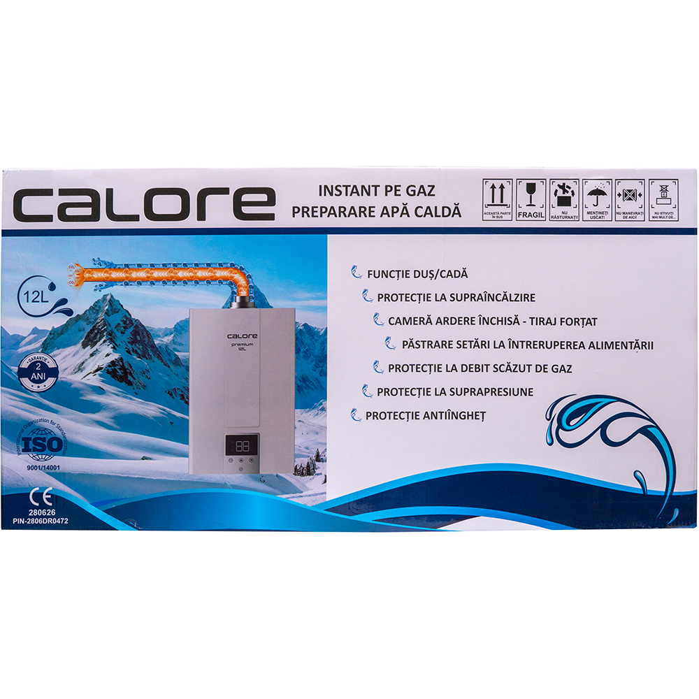 Instant apa calda pe gaz GPL/GN CALORE Premium, 24kW, 12/min, afisaj LED, alb
