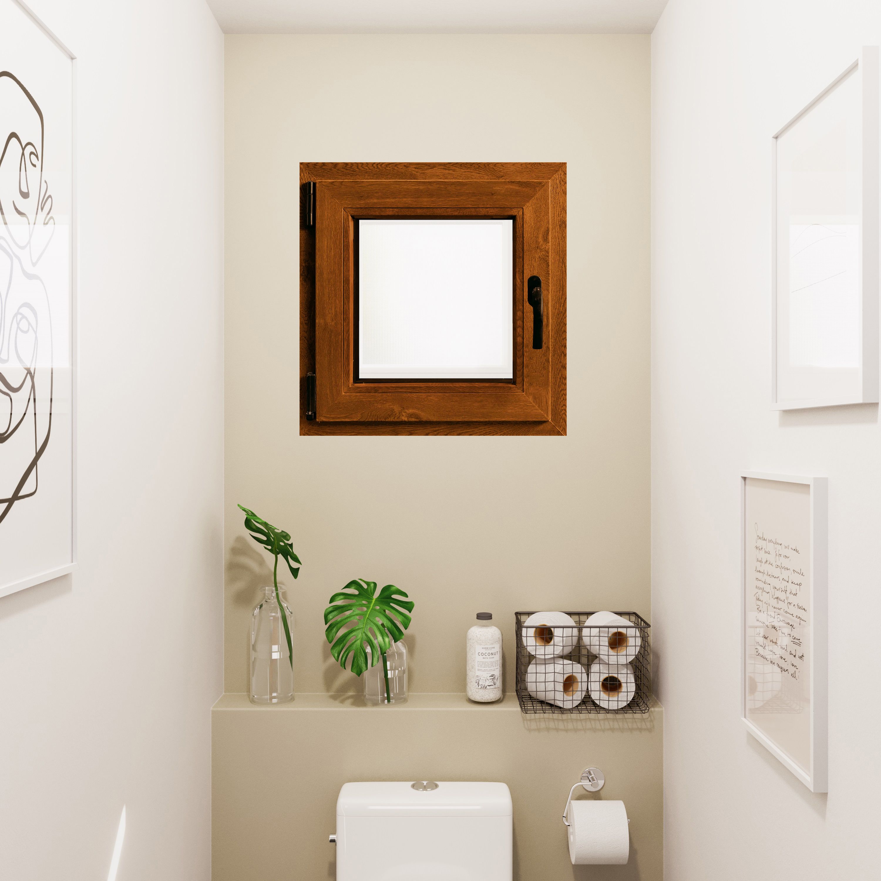 Fereastra termopan APLAST, PVC, 6 camere, 56 x 56 cm, deschidere oscilobatanta stanga, maro inchis