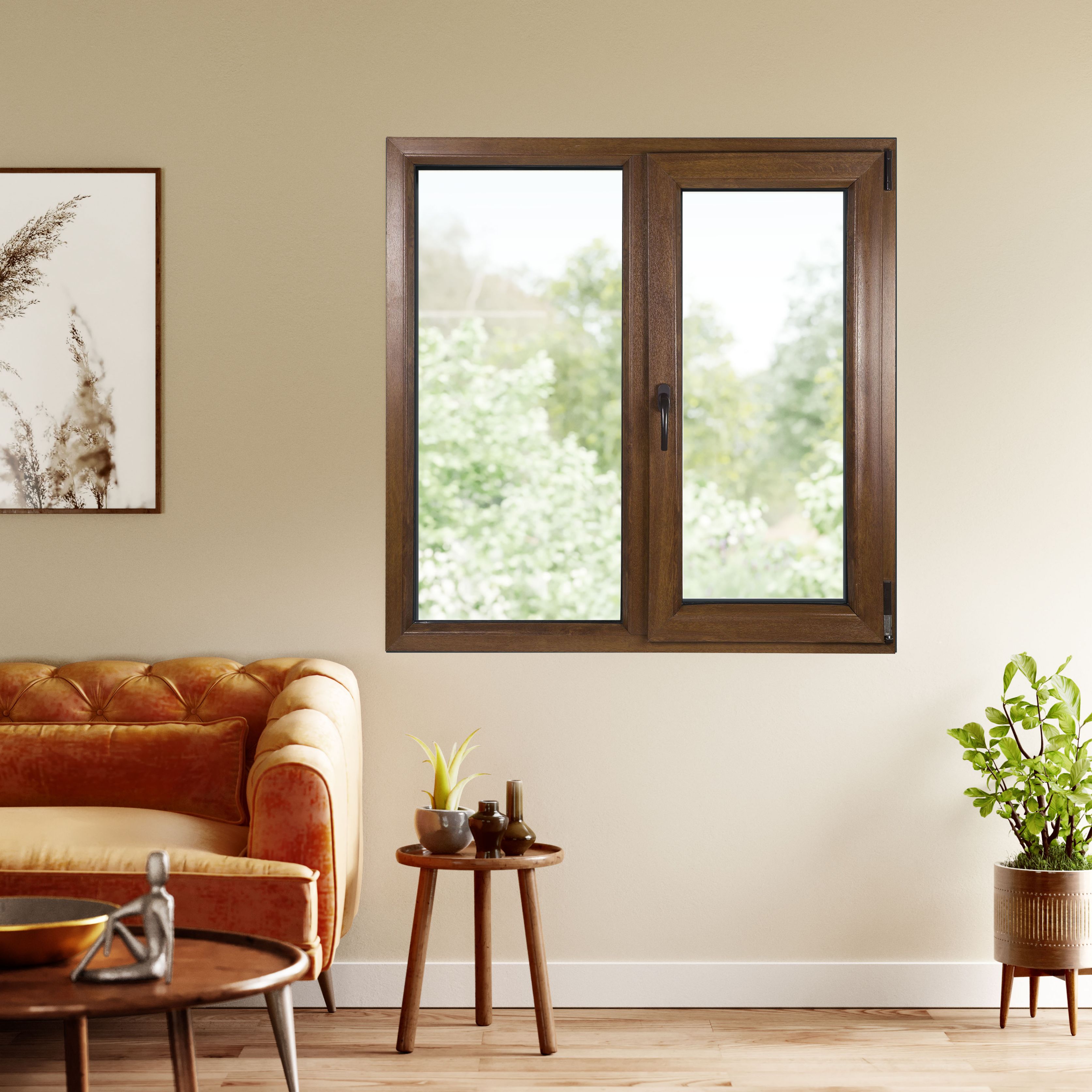 Fereastra termopan APLAST, PVC, 6 camere, 146 x 116 cm, deschidere oscilobatanta dreapta, maro inchis