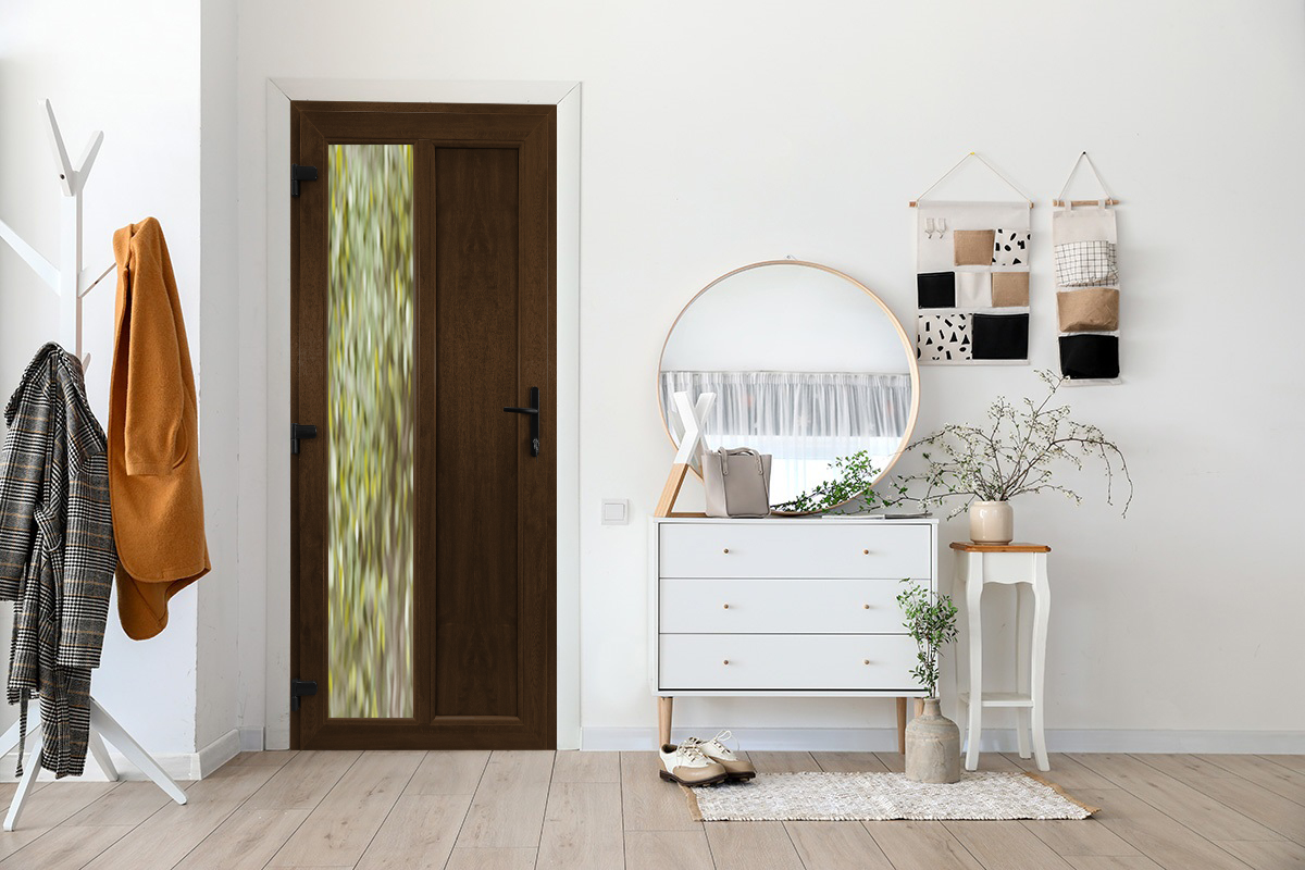 Usa exterior APLAST, cu geam, dreapta, PVC, 88 x 203 cm, maro inchis