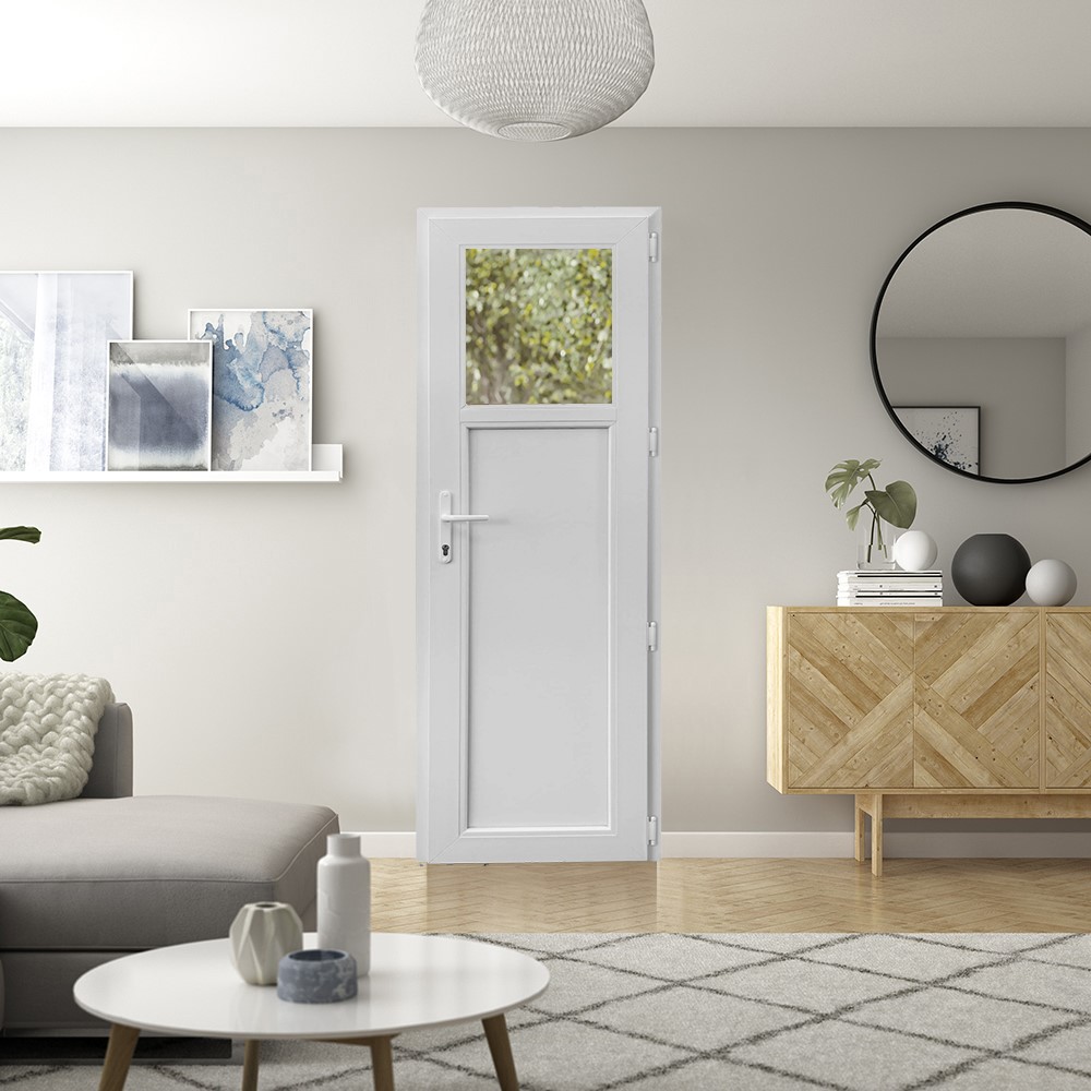 Usa exterior APLAST, cu geam, stanga, PVC, 78 x 205 cm, alb