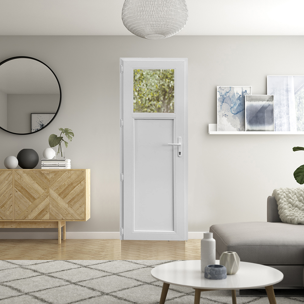 Usa exterior APLAST, cu geam, dreapta, PVC, 78 x 205 cm, alb