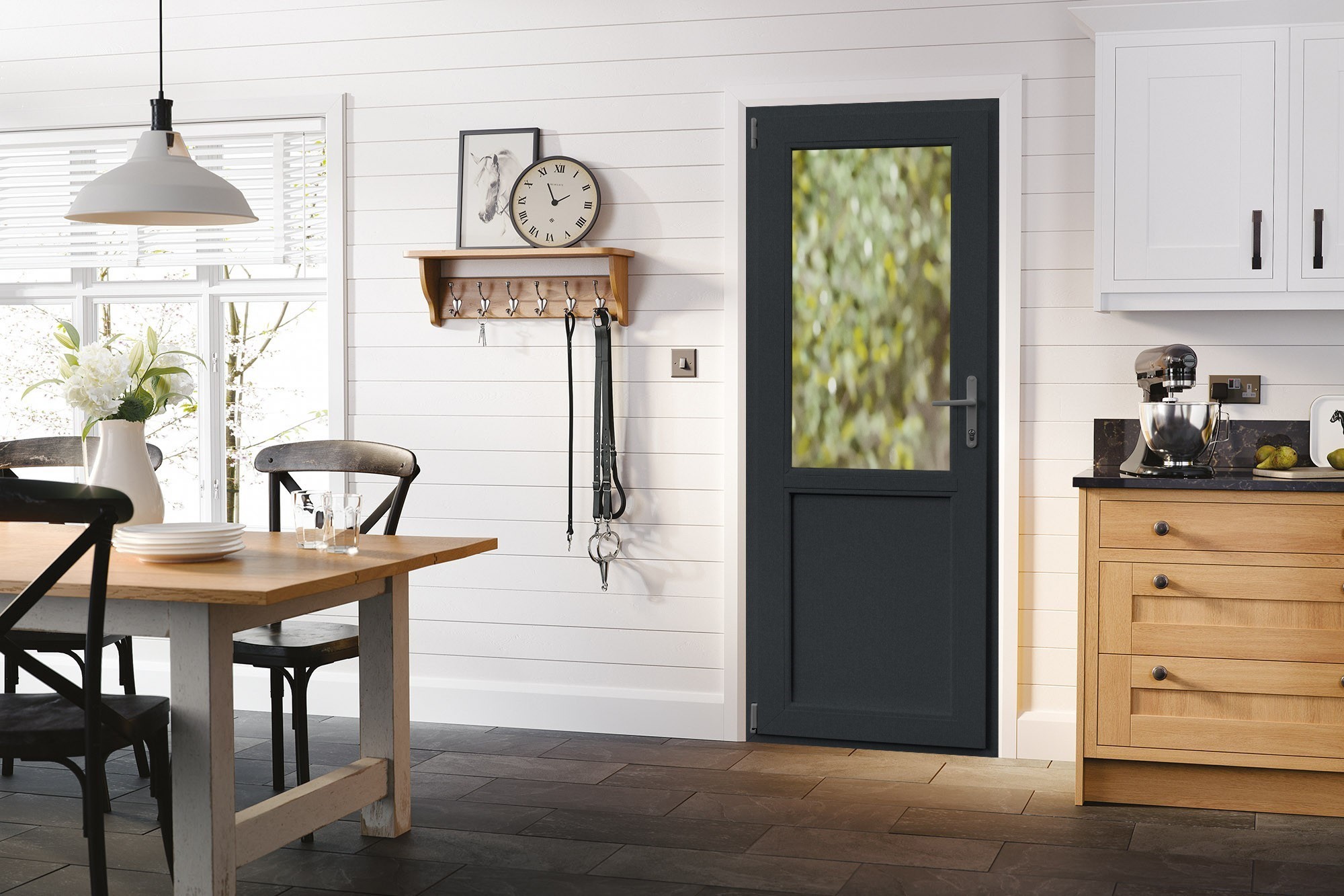 Usa exterior APLAST, cu geam, dreapta, PVC, 5 camere, 2/3, 86 x 204 cm, gri antracit