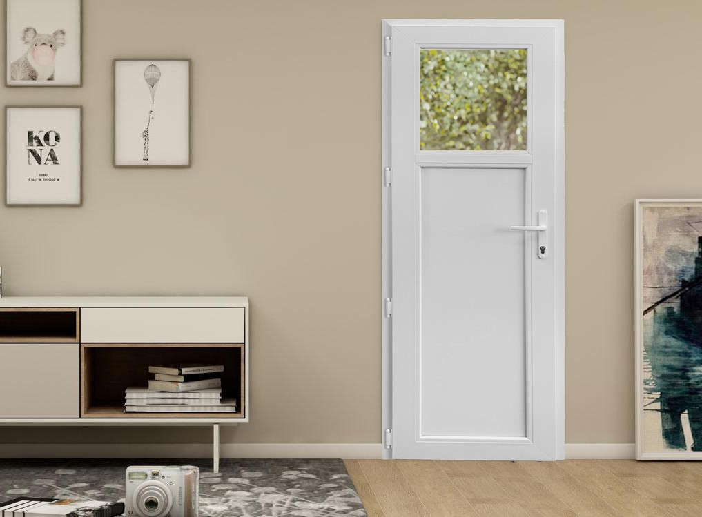 Usa exterior APLAST, cu geam, dreapta, PVC, 88 x 195 cm, alb
